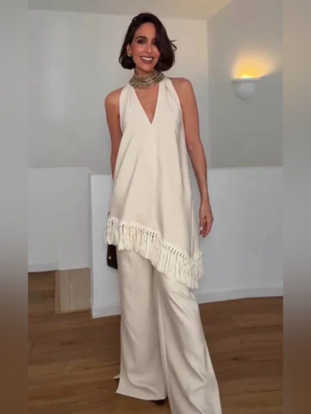🔥🔥Zara ZW collection Cream Fringe Halter Jumpsuit